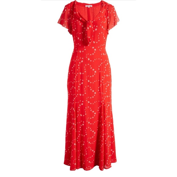 NWT Reformation Talleen Floral Ruffle Maxi Dress Size 4 in Fresno Red - Picture 3 of 9